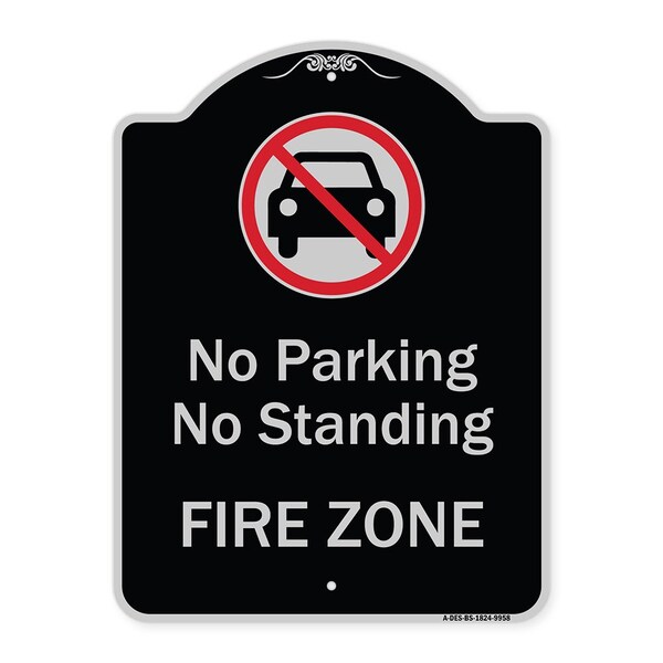 Designer Series-No Parking Or Standing Fire Zone With Graphic, 24" x 18", BS-1824-9958